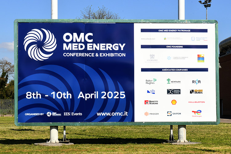 08/04/2025   Ravenna   Giornata di apertura dell' edizione 2025 dell' OMC - Offshore Mediterranean Conference. nella foto il manifesto dell' evento.