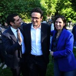 Foto Nicoloro G.   23/05/2025   Ravenna   Chiusura della campagna elettorale del PD per l\' elezione del sindaco. nella foto al centro Alessandro Barattoni, candidato unico per il centrosinistra tra  la segretaria nazionale del PD Elly Schlein e Michele de Pascale, ex sindaco di Ravenna e governatore della regione Emilia-Romagna.