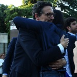 Foto Nicoloro G.   23/05/2025   Ravenna   Chiusura della campagna elettorale del PD per l' elezione del sindaco. nella foto  l' abbraccio tra Alessandro Barattoni candidato unico del centrosinistra a sindaco e Elly Schlein.