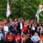 Foto Nicoloro G.   03/05/2025   Ravenna   Il Centro-sinistra presenta il suo candidato a sindaco della citta\' e la coalizione di sei partiti che lo sostiene. nella foto al centro Alessandro Barattoni presidente provinciale del PD e candidato unico per il Centro-sinistra con i candidati delle liste che lo sostengono