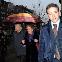 Foto Nicoloro G. 24/02/2013 Milano Elezioni politiche del 24 e 25 febbraio 2013. Il presidente del Consiglio Mario Monti vota nella scuola di Piazza Sicilia. nella foto Mario Monti e la moglie Elsa  