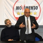 Foto Nicoloro G.   15/11/2024   Ravenna   Chiusura della campagna per le regionali dell' Emilia-Romagna del M5S che appoggia la candidatura del centro- sinistra. nella foto da sinistra Roberto Fico ex presidente della Camera e Giuseppe Antoci europarlamentare del M5S.