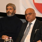 Foto Nicoloro G.   15/11/2024   Ravenna   Chiusura della campagna per le regionali dell' Emilia-Romagna del M5S che appoggia la candidatura del centro-sinistra. nella foto da sinistra Roberto Fico ex presidente della Camera e Giuseppe Antoci europarlamentare del M5S.