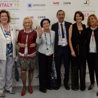 Foto Nicoloro G.  29/06/2015   Milano   Nell' ambito di Expo 2015 un evento organizzato da We- Women for Expo dal titolo " Nurturing a sustainable future "'. nella foto da sinistra Diana Bracco, Marta DassÃ¹, Emma Bonino, Giuseppe Sala, Claudia Parzani e Maria Latella.