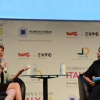 Foto Nicoloro G.  29/06/2015   Milano   Nell' ambito di Expo 2015 un evento organizzato da We- Women for Expo dal titolo " Nurturing a sustainable future "'. nella foto Fiona Dawson, presidente Mars Food, a sinistra, e la giornalista Maria Latella.