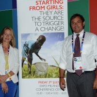 Foto Nicoloro G.  03/07/2015   Milano   Nell' ambito di Expo 2015 un evento organizzato da We- Women for Expo e da Save the Children dal titolo " Starting from girls ", ossia investire sulle ragazze per sconfiggere la malnutrizione. nella foto Jasmine Whitbread, CEO di Save the Children Internazionale e Claudio Tesauro, presidente di Save the Children Italia.