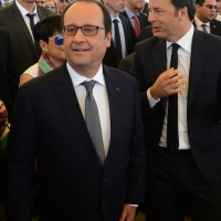 Foto Nicoloro G.  21/06/2015  Milano  Visita all\' Expo del presidente della Repubblica francese. nella foto il presidente Francois Hollande con il premier Matteo Renzi.