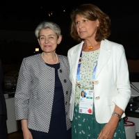 Foto Nicoloro G.  31/07/2015   Milano    Nell' ambito di Expo 2015 si svolge la Conferenza Internazionale dei ministri della Cultura di piÃ¹ di 80 paesi presenti. nella foto la direttrice generale UNESCO Irina Bokova, a sinistra, e la presidente della Commissione Cultura del Parlamento Europeo Silvia Costa.