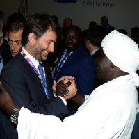 Foto Nicoloro G.  31/07/2015   Milano    Nell\' ambito di Expo 2015 si svolge la Conferenza Internazionale dei ministri della Cultura di piÃ¹ di 80 paesi presenti. nella foto il nostro ministro Dario Franceschini con il ministro del Sudan.