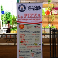 Foto Nicoloro G.  20/06/2015  Milano   Realizzata la pizza più lunga del mondo all' Expo 2015. nella foto un cartello specifica gli ingredienti e la loro quantitÃ  usati per fare la pizza record.