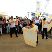 Foto Nicoloro G.  20/06/2015  Milano   Realizzata la pizza più lunga del mondo all' Expo 2015. nella foto esperti pizzaioli si esibiscono in esercizi di abilitÃ  con la pasta per le pizze.