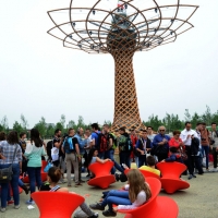 Foto Nicoloro G.   01/05 - 31/10/2015  Milano    Simbolo del Padiglione Italia l' Albero della Vita, alto 37 metri e fatto di legno e acciaio, è stato realizzato dal Consorzio "Orgoglio Brescia " sotto la direzione di Marco Balich supportato dallo studio Gioforma. L' opera è simbolo della vita e slancio verso il futuro, l' innovazione, la tecnologia.