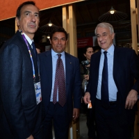 Foto Nicoloro G.   05/05/2015  Milano    Expo Milano 2015, l' Esposizione Internazionale che l'Italia ospiterà dal primo Maggio al 31 Ottobre 2015. nella foto da sinistra il commissario unico per Expo Giuseppe Sala, il presidente di Save the Children Claudio Tesauro e il sindaco di Milano Giuliano Pisapia.