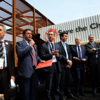 Foto Nicoloro G.   05/05/2015  Milano    Expo Milano 2015, l' Esposizione Internazionale che l'Italia ospiterà dal primo Maggio al 31 Ottobre 2015. nella foto da sinistra il direttore generale di Save the Children Valerio Neri, il presidente di Save the Children Claudio Tesauro, il commissario unico per Expo Giuseppe Sala, il ministro Maurizio Martina, il sindaco di Milano Giuliano Pisapia e il CEO di Bulgari Jean Christophe Babin.