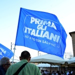 Foto Nicoloro G.   03/08/2019   Cervia ( Ra )   Festa della Lega Romagna. nella foto una bandiera della Lega.