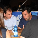 Foto Nicoloro G.   01/08/2020    Cervia ( RA ) Seconda serata della Festa della Lega Romagna che ha visto la presenza del leader del Carroccio. nella foto Matteo Salvini a tavola con il governatore del Friuli Venezia Giulia Massimiliano Fedriga.