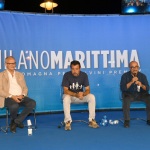 Foto Nicoloro G.   01/08/2020    Cervia ( RA ) Seconda serata della Festa della Lega Romagna che ha visto la presenza del leader del Carroccio. nella foto, da sinistra, Michele Brambilla direttore del Resto del Carlino, Matteo Salvini e il direttore del TG2 Gennaro Sangiuliano.