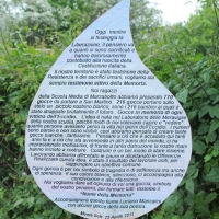 Foto Nicoloro G. 25/04/2011 Marzabotto (BO) Per il 25 Aprile " Festa della Liberazione " cerimonia di commemorazione delle vittime della strage nazifascista di Marzabotto. nella foto Una "goccia simbolica" ritagliata nella carte a ricordo dei caduti della strage