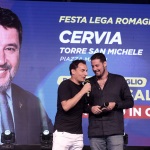 Foto Nicoloro G.   30/07/2023   Cervia ( RA )   Festa della Lega Romagna. nella foto il segratario Lega Romagna Jacopo Morrone, a sinistra, e Luca Toccalini coordinatore federale Lega Giovani.