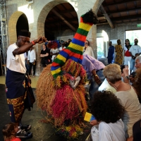 Foto Nicoloro G.  08/06/2014   Ravenna    Terza ed ultima giornata dell' ottava edizione del       " Festival delle Culture " che quest' anno affronta le tematiche della partecipazione, della convivenza e dell' incontro, per un arricchimento collettivo. nella foto un momento di una danza tribale con un costume rituale tradizionale.