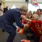 Foto Nicoloro G.   08/09/2019   Ravenna    Manifestazione di chiusura della Festa Nazionale dell' Unita'. nella foto Paolo Gentiloni saluta e abbraccia un' anziana partigiana.