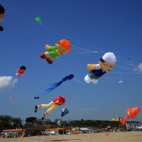 Foto Nicoloro G.  24/04/2015  Cervia ( Ravenna )   Si è aperto il 35° Festival Internazionale dell' Aquilone, uno fra i più famosi raduni al mondo di aquilonisti. Dal 24 aprile al 3 maggio animerà la spiaggia di Pinarella di Cervia con la partecipazione di 30 nazioni e lo Sri Lanka come ospite d' onore. nella foto alcuni aquiloni in volo.
