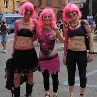 Foto Nicoloro G. 09/06/2012 Bologna ” Fate pure con comodo ” e’ lo slogan del corteo del Gay Pride nazionale, che si e’ svolto oggi a Bologna, per sottolineare il ritardo della politica in materia di diritti civili .Una manifestazione in tono minore per solidarieta’ ai terremotati dell’ Emilia e anche simbolica perche’ proprio 30 anni fa, per la prima volta, un’ amministrazione comunale concesse una sede al movimento Gay a porta Saragozza, la stessa porta da cui oggi e’ partito il corteo. nella foto Partecipanti al corteo