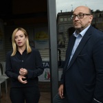 Foto Nicoloro G.   26/09/2021   Ravenna    Breve presenza in citta' della leader di Fratelli d' Italia a sostegno del candidato sindaco della lista civica Viva Ravenna sostenuto da Lega e Fratelli d' Italia. nella foto Giorgia Meloni e Filippo Donati candidato sindaco per la lista civica Viva Ravenna appoggiato da Lega e Fratelli d' Italia.