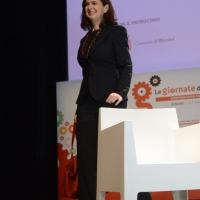 Foto Nicoloro G.  02/05/2014  Rimini     Aperta ufficialmente la tre giorni organizzata dalla CGIL " Giornate del Lavoro " tra incontri, concerti, dibattiti, idee. nella foto il presidente della Camera Laura Boldrini intervistata sul tema " Donne e potere ".