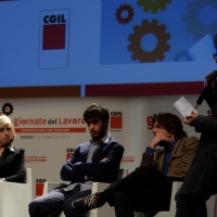 Foto Nicoloro G.  04/05/2014   Rimini     Ultima delle tre " Giornate del Lavoro " organizzate dalla CGIL, tra incontri, concerti, dibattiti, idee. nella foto il ministro Stefania Giannini che ha incontrato gli studenti e risposto alle loro domande sul tema " Conoscere oggi per contare domani ".