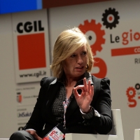 Foto Nicoloro G.  04/05/2014   Rimini     Ultima delle tre " Giornate del Lavoro " organizzate dalla CGIL, tra incontri, concerti, dibattiti, idee. nella foto il ministro Stefania Giannini che ha incontrato gli studenti e risposto alle loro domande sul tema " Conoscere oggi per contare domani ".