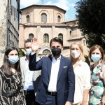 Foto Nicoloro G.   25/08/2021   Ravenna    Visita in citta' del presidente del M5S in vista delle amministrative di ottobre. nella foto il presidente del M5S in citta' per le amministrative di ottobre si e' concesso una passeggiata nel centro. Qui' e' davanti alla basilica di San Vitale.