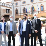 Foto Nicoloro G.   25/08/2021   Ravenna    Visita in citta\' del presidente del M5S in vista delle amministrative di ottobre. nella foto il presidente del M5S in citta\' per le amministrative di ottobre si e\' concesso una passeggiata nel centro. Qui\' e\' davanti al palazzo Comunale.
