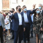 Foto Nicoloro G.   25/08/2021   Ravenna    Visita in citta\' del presidente del M5S in vista delle amministrative di ottobre. nella foto il presidente del M5S in citta\' per le amministrative di ottobre si e\' concesso una passeggiata per le vie del centro. Qui\' e\' con il sindaco Michele de Pascale che gli ha fatto da cicerone.