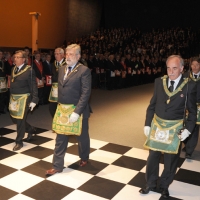 Foto Nicoloro G. 01/04/2011 Rimini Assemblea 2011 del Grande Oriente d’ Italia che riunisce tutte le Logge d’ Italia sul tema dell’ Unità d'Italia ” Dopo 150 anni per restare insieme”. nella foto Gustavo Raffi entra in assemblea preceduto da alcuni massoni che indossano e portano i segni della loggia