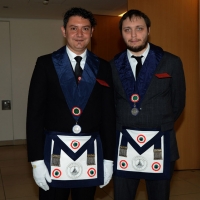 Foto Nicoloro G.  10/04/2015  Rimini    Assise annuale del Grande Oriente d' Italia, la più importante istituzione massonica italiana, dal titolo " Il coraggio delle idee, la costanza delle azioni ". nella foto due giovani massoni.