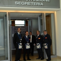Foto Nicoloro G.  10/04/2015  Rimini    Assise annuale del Grande Oriente d' Italia, la più importante istituzione massonica italiana, dal titolo " Il coraggio delle idee, la costanza delle azioni ". nella foto alcuni massoni.
