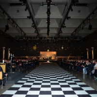 Foto Nicoloro G. 10/04/2015  Rimini    Assise annuale del Grande Oriente d' Italia, la più importante istituzione massonica italiana, dal titolo " Il coraggio delle idee, la costanza delle azioni ". nella foto il grande salone detto " il Tempio " dove si svolgono le riunioni plenarie.
