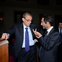 Foto Nicoloro G. 23/09/2013 Milano Incontro ” I Comuni d’ Italia per l’ Expo ” con la partecipazione del presidente della Camera Laura Boldrini. nella foto Piero Fassino – Attilio Fontana  