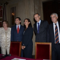 Foto Nicoloro G. 23/09/2013 Milano Incontro ” I Comuni d’ Italia per l’ Expo ” con la partecipazione del presidente della Camera Laura Boldrini. nella foto Maurizio Martina – Diana Bracco – Ignazio Marino – Laura Boldrini – Piero Fassino – Giuliano Pisapia  