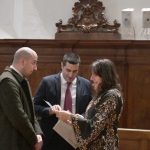 Foto Nicoloro G.   29/03/2023   Bagnacavallo   (RA)   Si sono svolti oggi i funerali dell\' attore Ivano Marescotti. nella foto da sinistra l\' assessore Fabio Sbaraglia, il sindaco di Ravenna Micele de Pascale e la moglie dell\' attore Erika Leonelli.