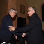 Foto Nicoloro G.   30/01/2023   San Pietro in Vincoli ( RA )   Presentazione dell\' Enciclica di Papa Francesco \' Fratelli tutti \' nella sede dei Missionari Saveriani. nella foto Vasco Errani, a sinistra, e il prefetto di Ravenna Castrese de Rosa.