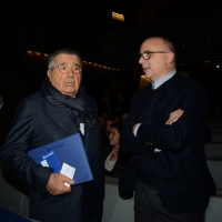 Foto Nicoloro G.  09/12/2014    Milano    Inaugurazione dell' Anno Accademico 2014-2015 dell' Università Bocconi. nella foto Carlo De Benedetti, a sinistra, e il consigliere personale del premier Andrea Guerra
