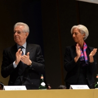 Foto Nicoloro G.  09/12/2014    Milano    Inaugurazione dell' Anno Accademico 2014-2015 dell' Università Bocconi. nella foto il  presidente Bocconi Mario Monti e il direttore generale del FMI Christine Lagarde.