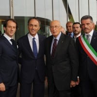 Foto Nicoloro G. 29/09/2012 Cesena ( FC ) Inaugurazione, alla presenza del Capo dello Stato, della nuova sede della Technogym, prima " Wellness Valley " al mondo. nella foto Nerio Alessandri – Pierluigi Alessandri – Giorgio Napolitano – Paolo Lucchi