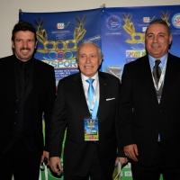 Foto Nicoloro G.  04/12/2013  Milano   Trentunesima edizione del '' Milano International Ficts Fest ''.  nella foto al centro il presidente Ficts Franco Ascani tra i due ex calciatori Vincent Candela, a sinistra, e Hristo Stoichkov.