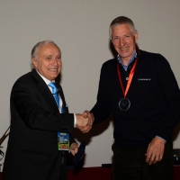 Foto Nicoloro G.  04/12/2013  Milano   Trentunesima edizione del '' Milano International Ficts Fest ''.  nella foto il presidente FICTS Franco Ascani premia il campione di ciclismo Francesco Moser.