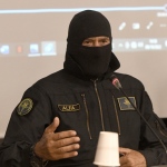 Foto Nicoloro G.   08/10/2022   Ravenna   Incontro pubblico con il Comandante Alfa, luogotenente dei Carabinieri in pensione, tra i fondatori del G.I.S., Gruppo Intervento Speciale, ha partecipato a numerose azioni in Italia e all\' estero. Ancora oggi vive nell\' anonimato e sotto scorta ed e\' attivo, soprattutto nelle scuole, per parlare di lotta alla mafia e al terrorismo, di cyberbullismo e legalita\'. E\' il carabiniere piu\' decorato d\' Italia. nella foto il comandante Alfa.