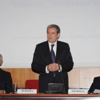 Foto Nicoloro G. 18/01/2011 Milano Incontro, nella sede della Camera di Commercio, su ” Italian-Albanian Economic Forum ” alla presenza del primo ministro di Albania e delle istituzioni di Lombardia. nella foto Roberto Formigoni – Sali Berisha – Bruno Ermolli