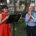 Foto Nicoloro G.   06/08/2020   Milano Marittima-Cervia  ( RA )  Inaugurazione del monumento ' La Rosa della Milanesiana di Riviera ', opera dell' artista Marco Lodola e donato dalla Fondazione Elisabetta Sgarbi al comune di Cervia. nella foto Elisabetta Sgarbi e il sindaco di Cervia Massimo Medri.